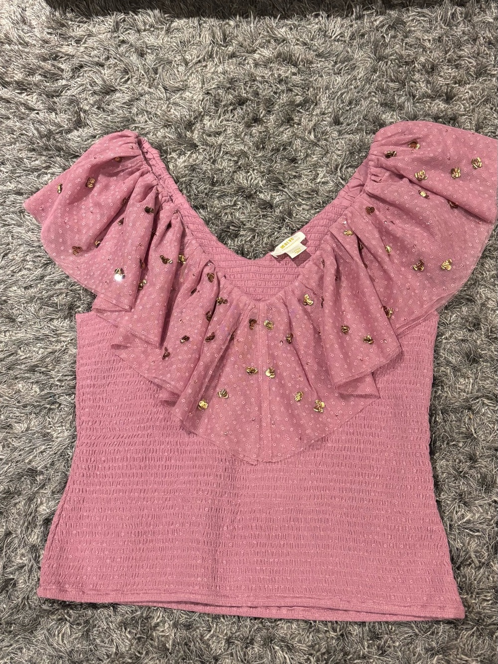 Maeve | L | Anthropologie Mauve Ruffled Puff-Sleeve Crop Top - Picture 4 of 4